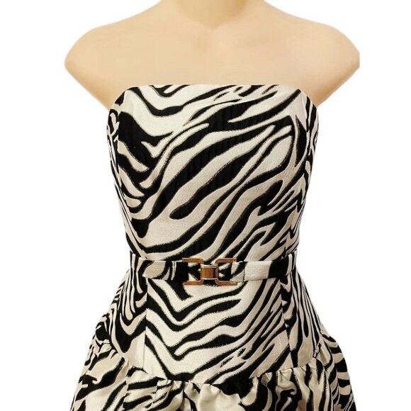 Lilly Pulitzer Akela Strapless Jacquard Dress in Black/Zebra Jacquard - Size 6 - Picture 7 of 9